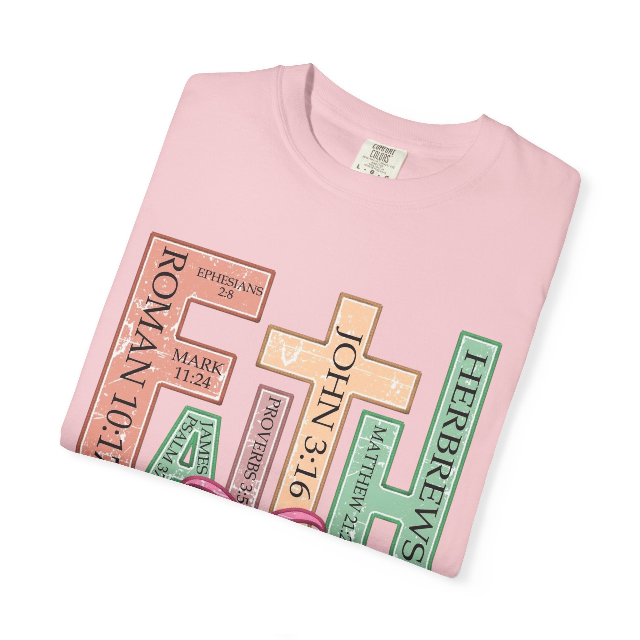 Christian Crosses Scripture Tee — John 3:16, Romans 10:17, Hebrews — Faith Graphic T-Shirt