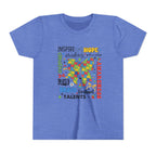 Youth Autism Awareness Tee — Colorful Puzzle Bow Design with Inspiring Words (Hope, Love, Inclusion)