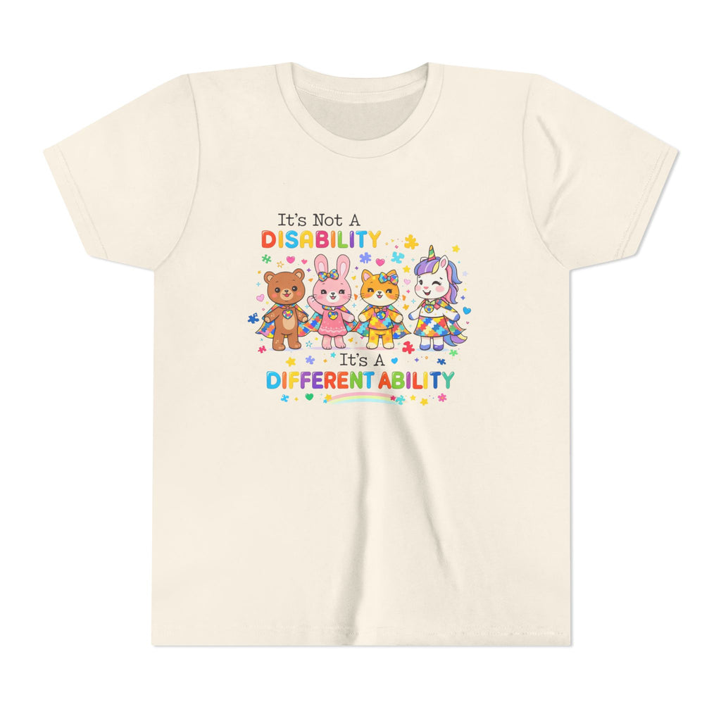 Youth Tee - "It's Not a Disability, It's a Different Ability" Rainbow Animals Autism Awareness Shirt