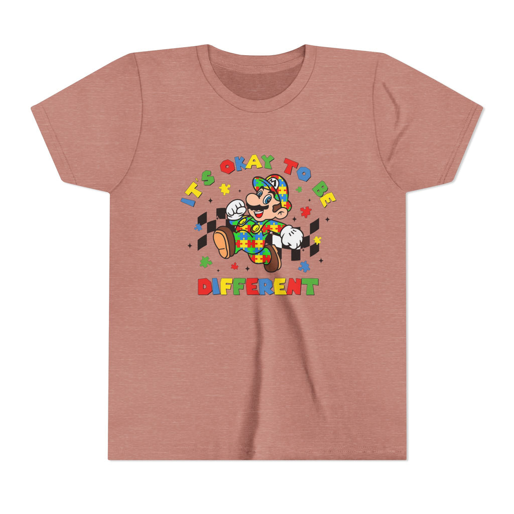 Youth Tee - "It's Okay To Be Different" Rainbow Skate Character Kids T-Shirt