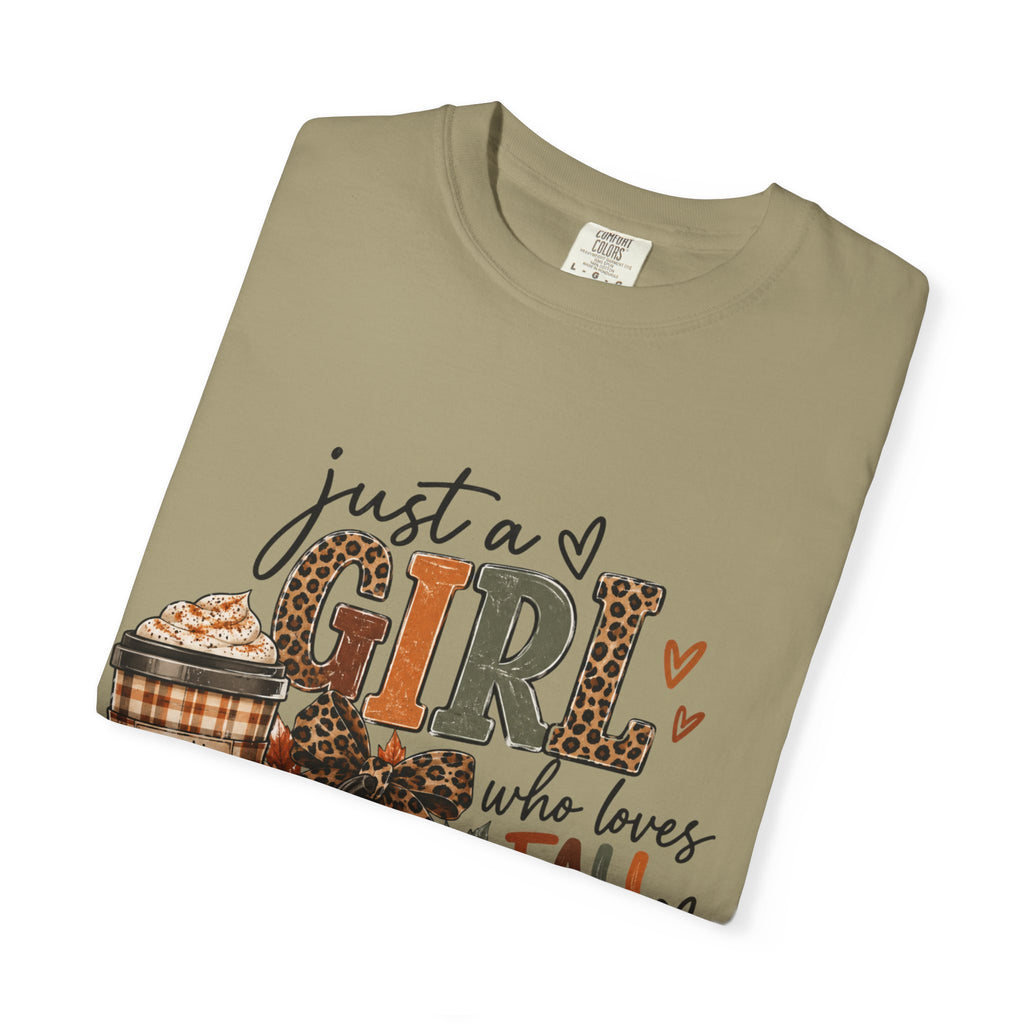 Fall Graphic T-Shirt — "Just a Girl Who Loves Fall" Pumpkin & Coffee Tee