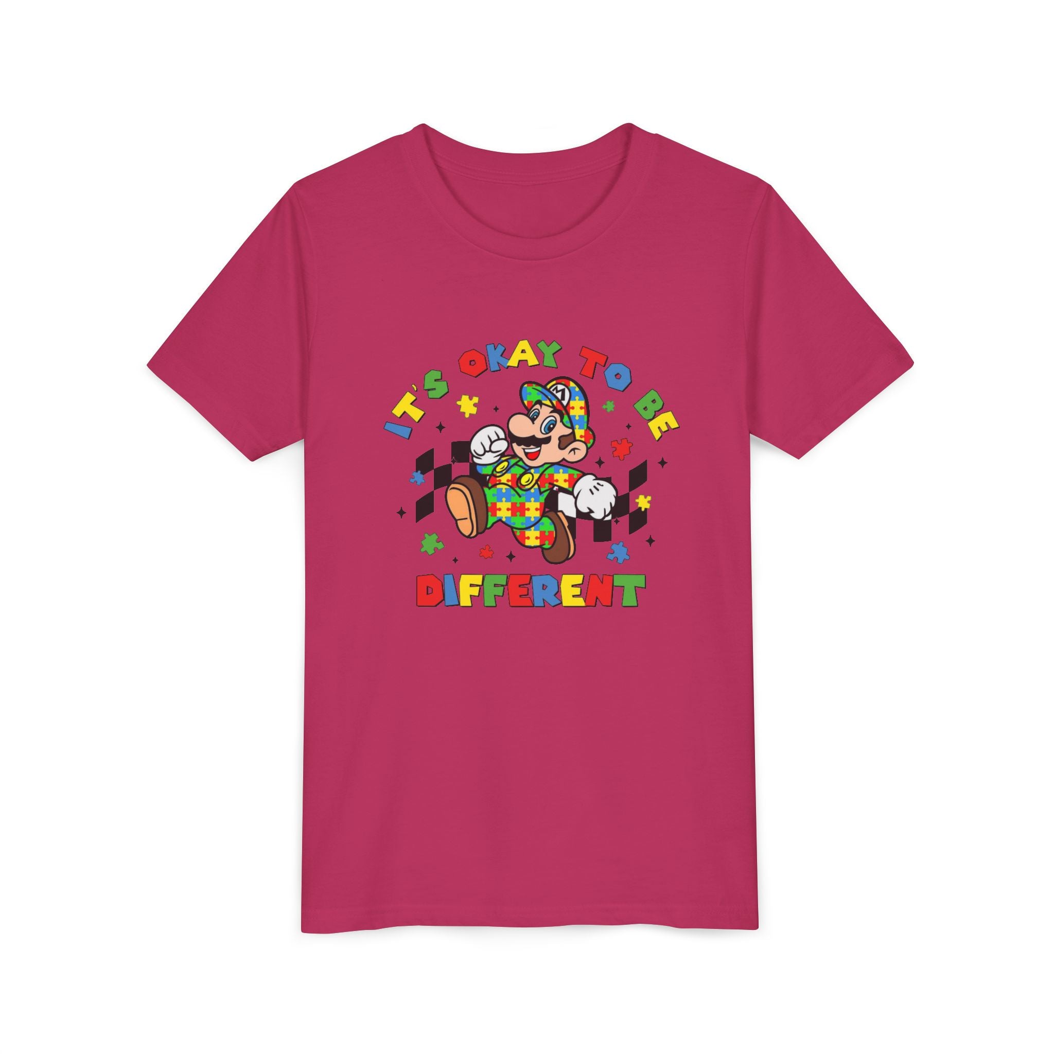 Youth Tee - "It's Okay To Be Different" Rainbow Skate Character Kids T-Shirt