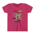 Youth Autism Awareness Tee — Colorful Puzzle Bow Design with Inspiring Words (Hope, Love, Inclusion)