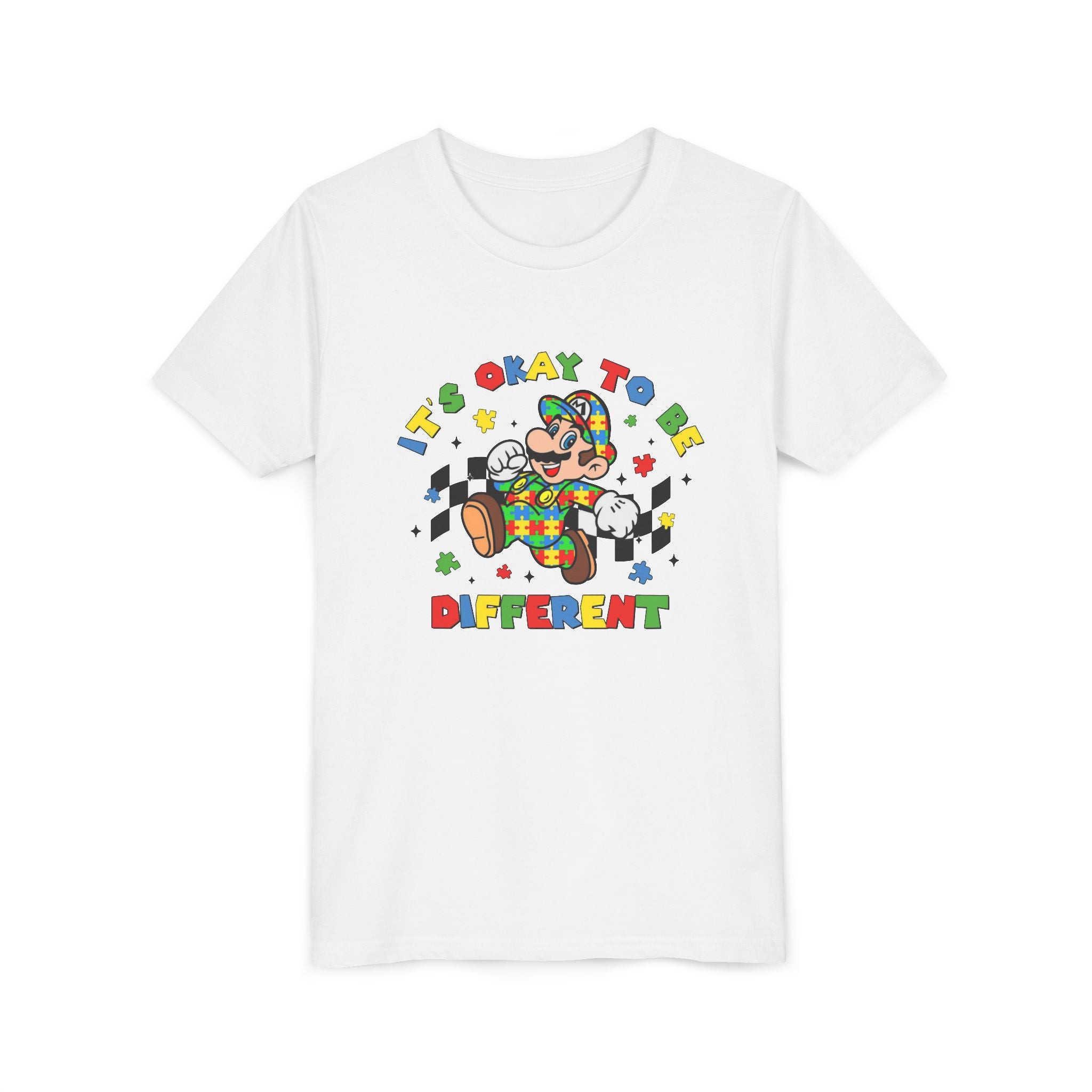 Youth Tee - "It's Okay To Be Different" Rainbow Skate Character Kids T-Shirt
