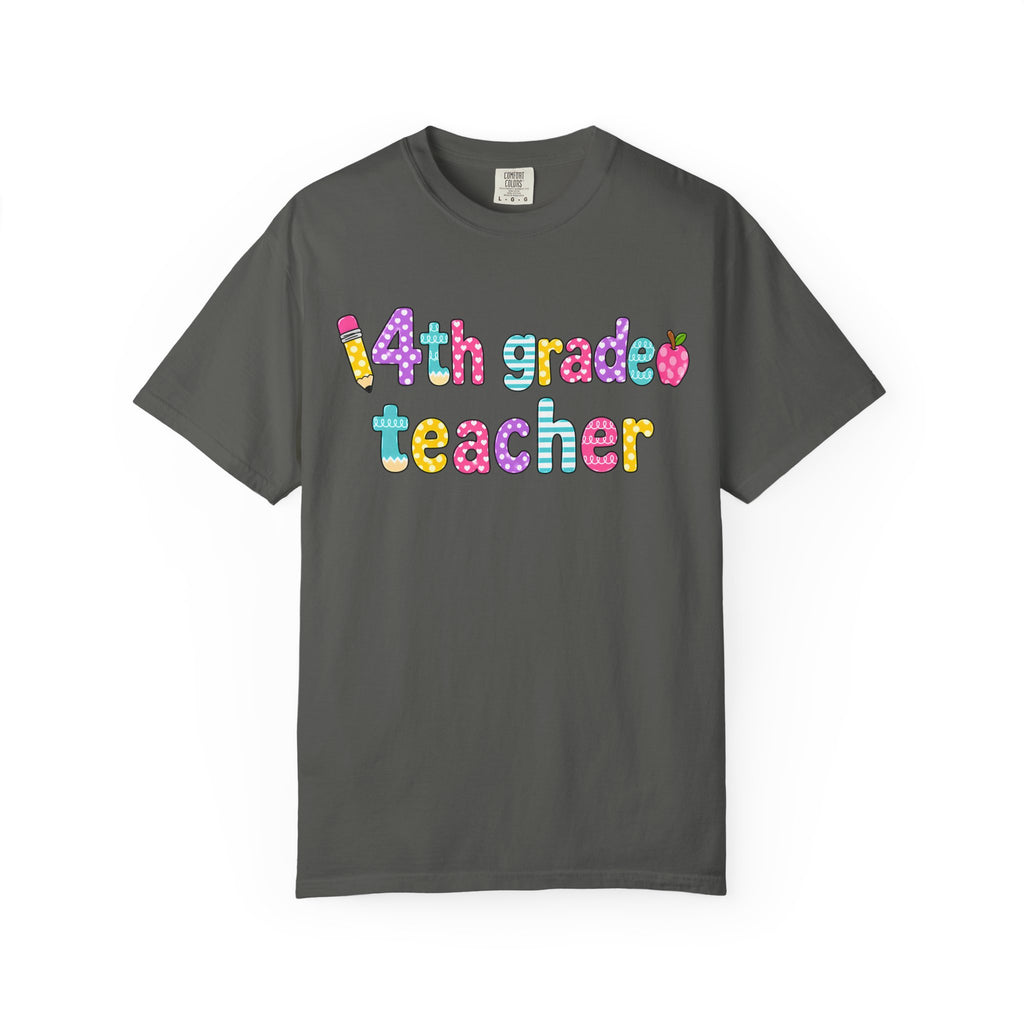 4nd grade Teacher T-Shirt — "Big Hearts Shape Little Minds" Colorful School Teacher Tee
