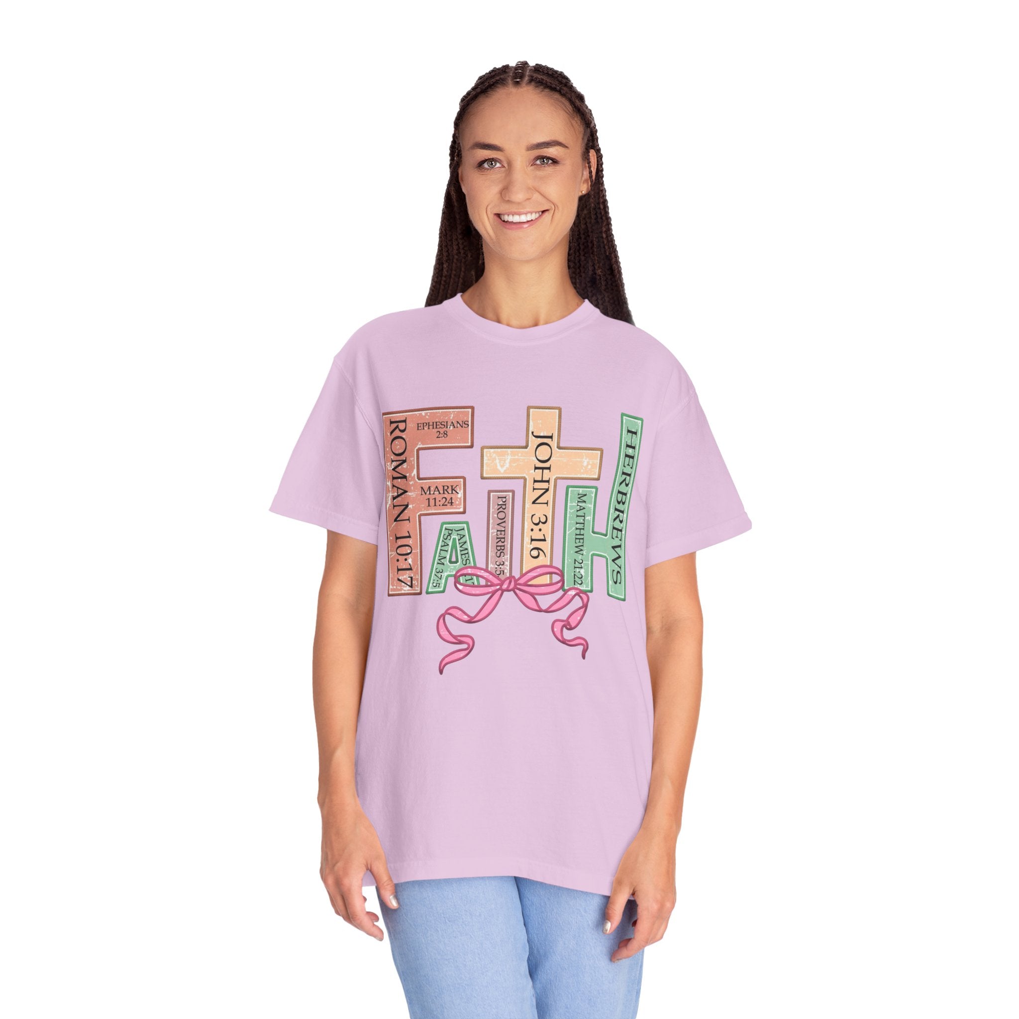 Christian Crosses Scripture Tee — John 3:16, Romans 10:17, Hebrews — Faith Graphic T-Shirt