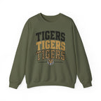 Tigers Repeat Crewneck Sweatshirt — Leopard Accent School Spirit Tee