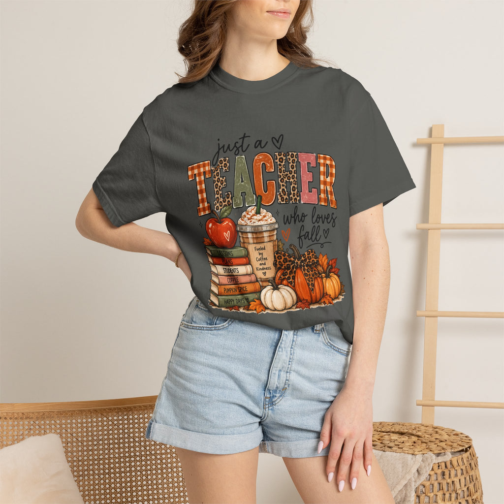 Fall Teacher T-Shirt - "Just a Teacher Who Loves Fall" Autumn Classroom Tee