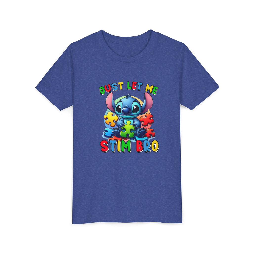 Youth Tee - 'Just Let Me Stim Bro' Cute Stitch Autism Puzzle Pieces