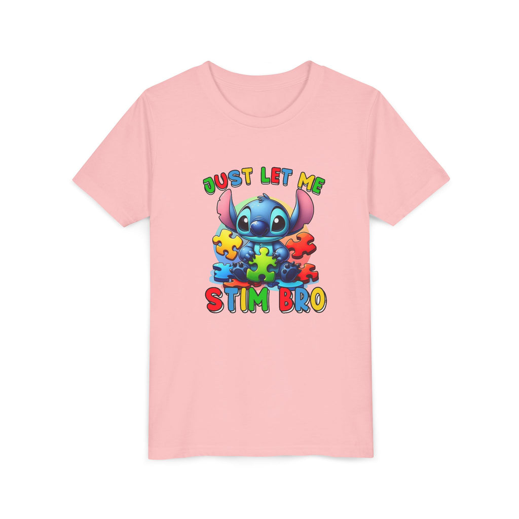 Youth Tee - 'Just Let Me Stim Bro' Cute Stitch Autism Puzzle Pieces