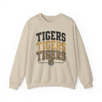 Tigers Repeat Crewneck Sweatshirt — Leopard Accent School Spirit Tee