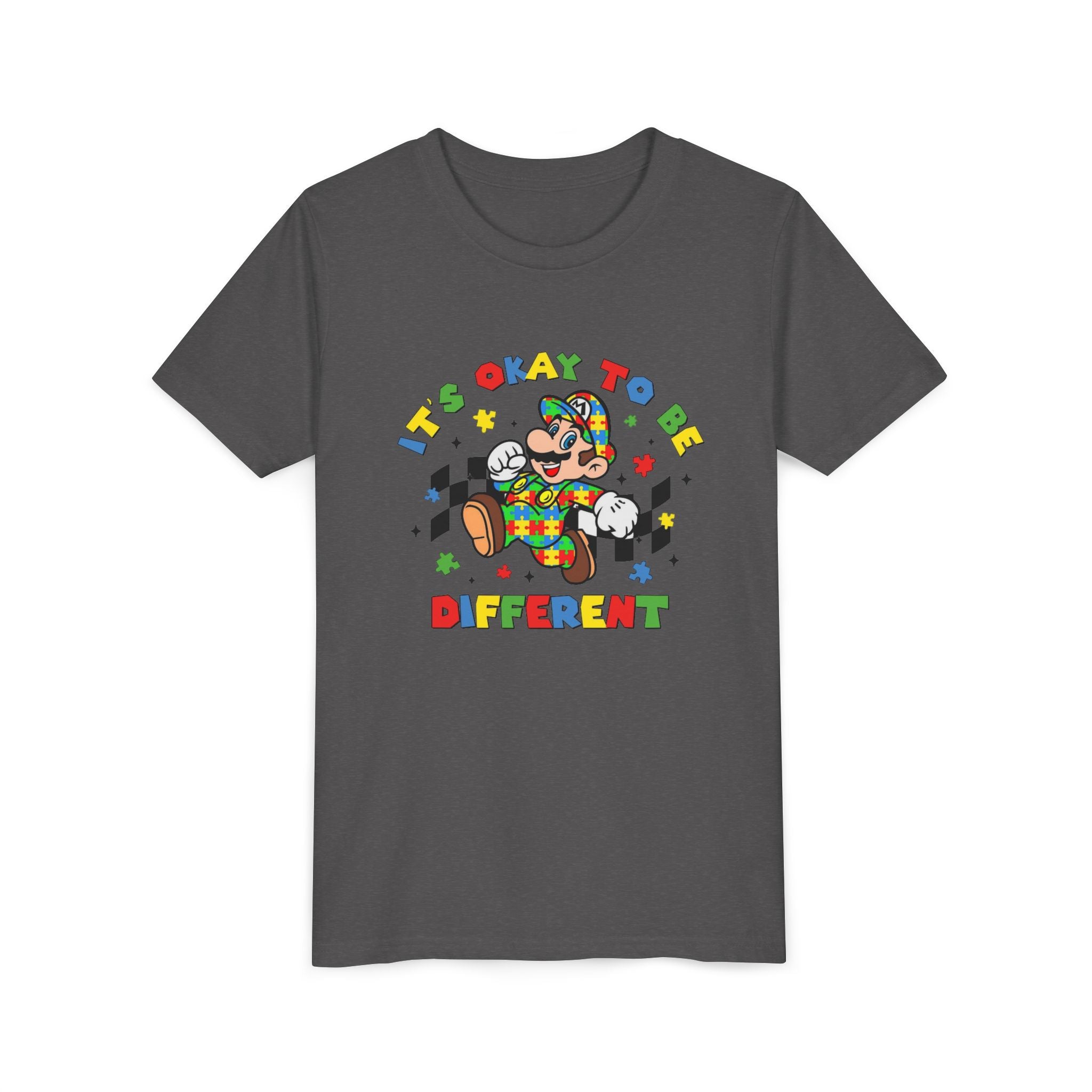 Youth Tee - "It's Okay To Be Different" Rainbow Skate Character Kids T-Shirt