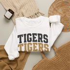 Tigers Repeat Crewneck Sweatshirt — Leopard Accent School Spirit Tee
