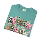 Broken Arrow Graphic T‑Shirt — Retro Patchwork Lettering Tee