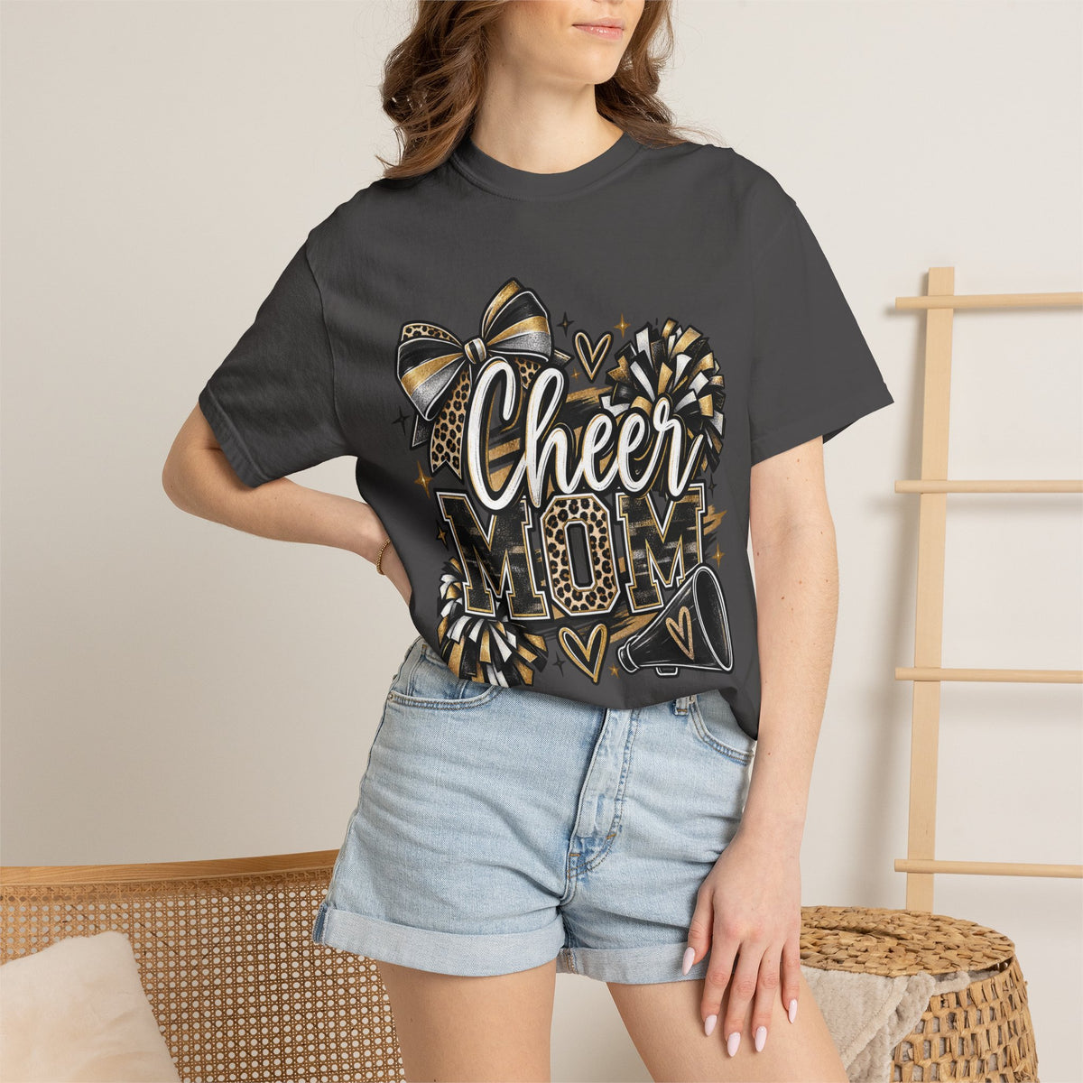 Cheer Mom T-Shirt — Pom-Pom & Megaphone Design for Cheerleading Parents