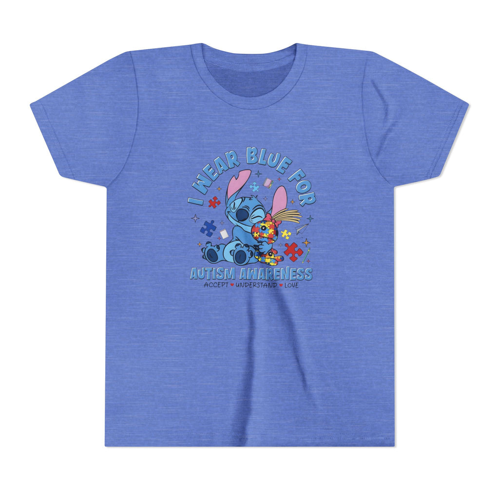 Youth Tee — "Wear Blue for Autism Awareness" Cute Stitch Puzzle-Heart Design