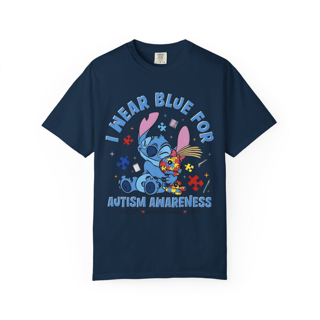 Autism Awareness T-Shirt — “I Wear Blue For” Cute Stitch Design