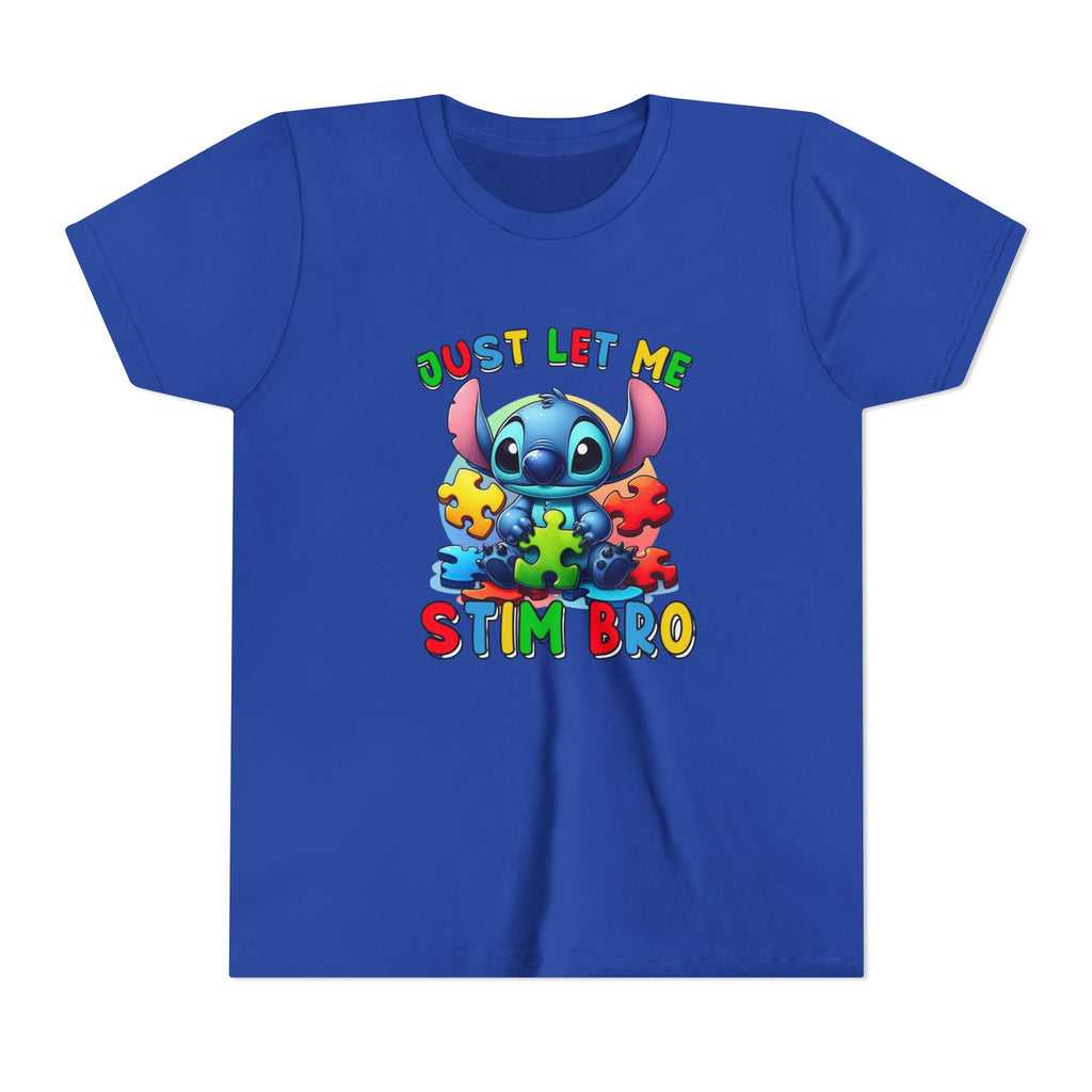 Youth Tee - 'Just Let Me Stim Bro' Cute Stitch Autism Puzzle Pieces