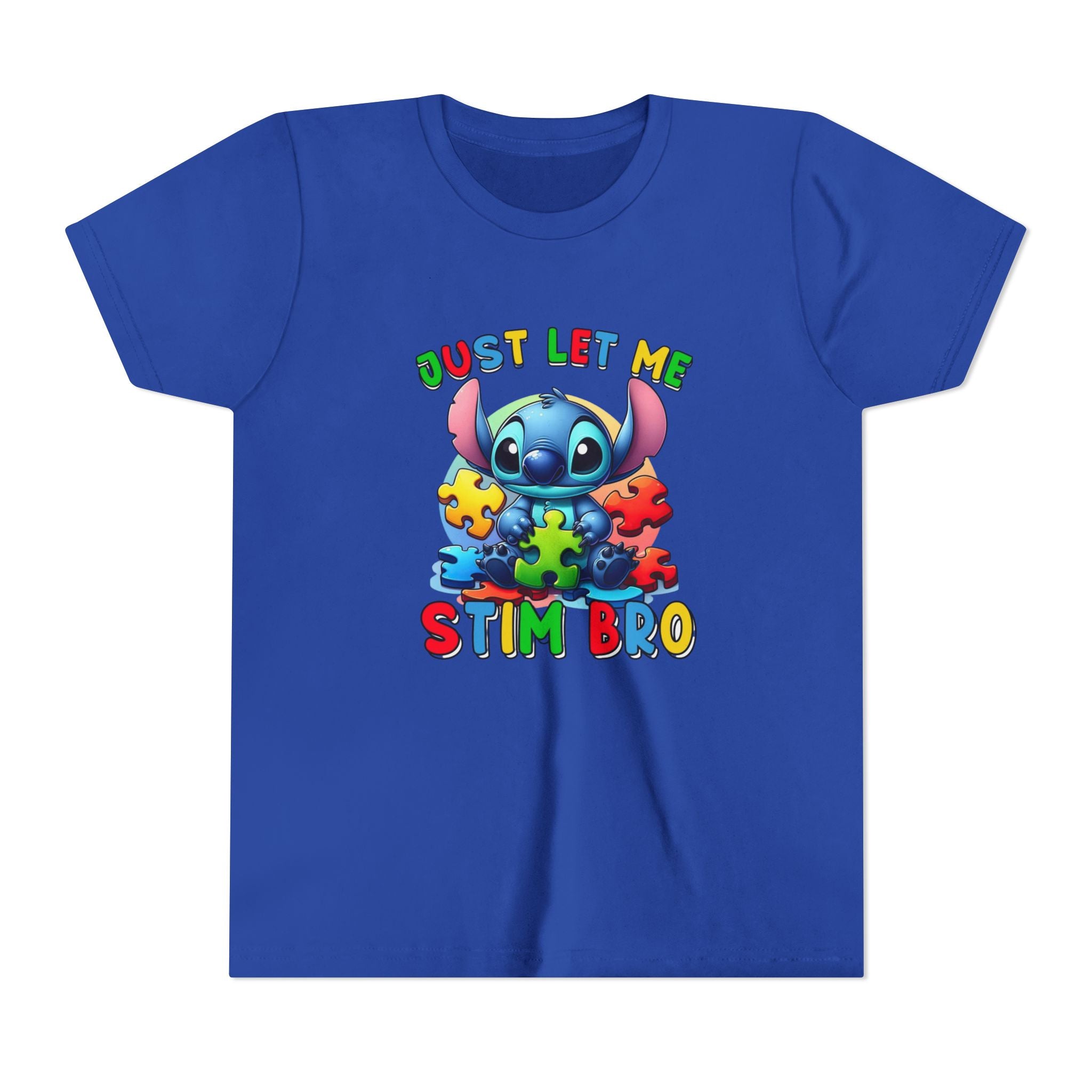Youth Tee - 'Just Let Me Stim Bro' Cute Stitch Autism Puzzle Pieces