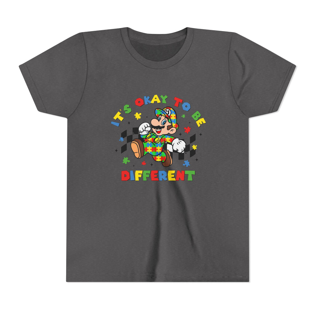 Youth Tee - "It's Okay To Be Different" Rainbow Skate Character Kids T-Shirt