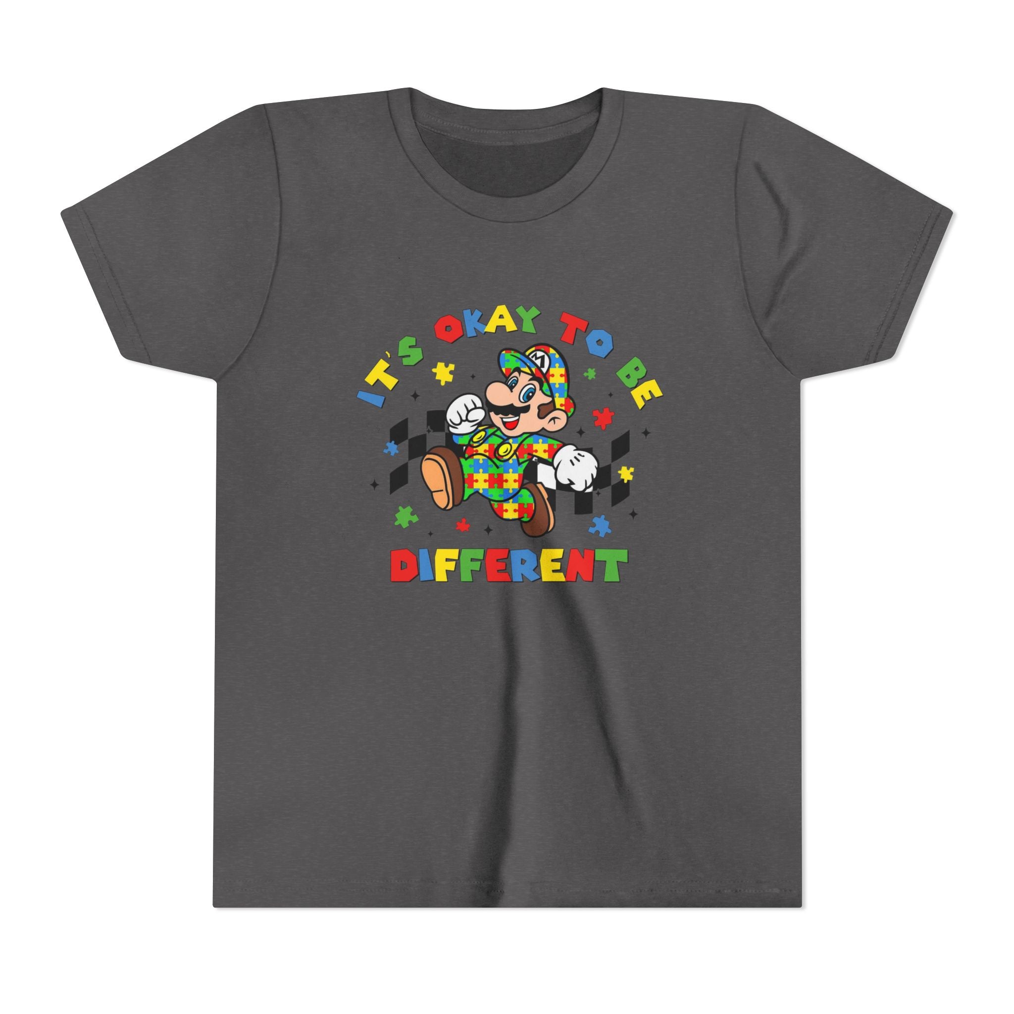 Youth Tee - "It's Okay To Be Different" Rainbow Skate Character Kids T-Shirt