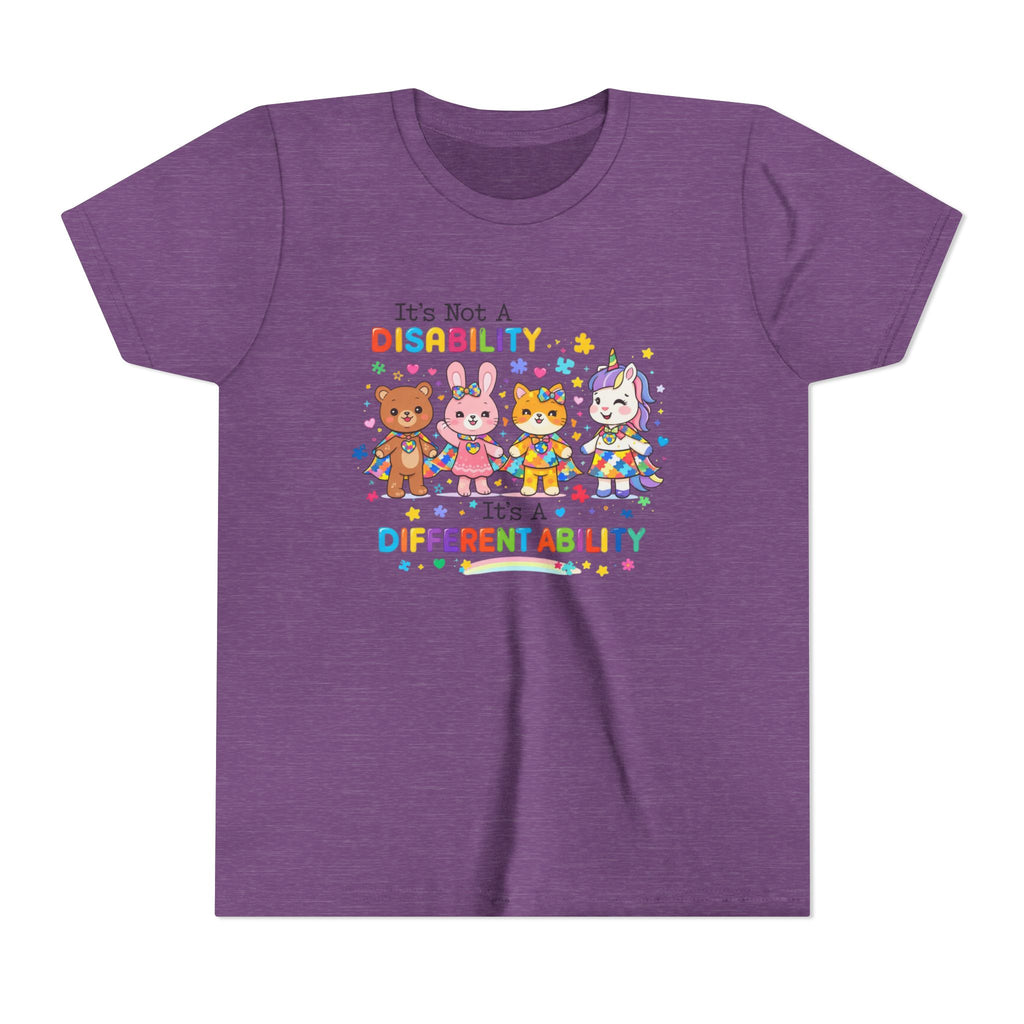 Youth Tee - "It's Not a Disability, It's a Different Ability" Rainbow Animals Autism Awareness Shirt