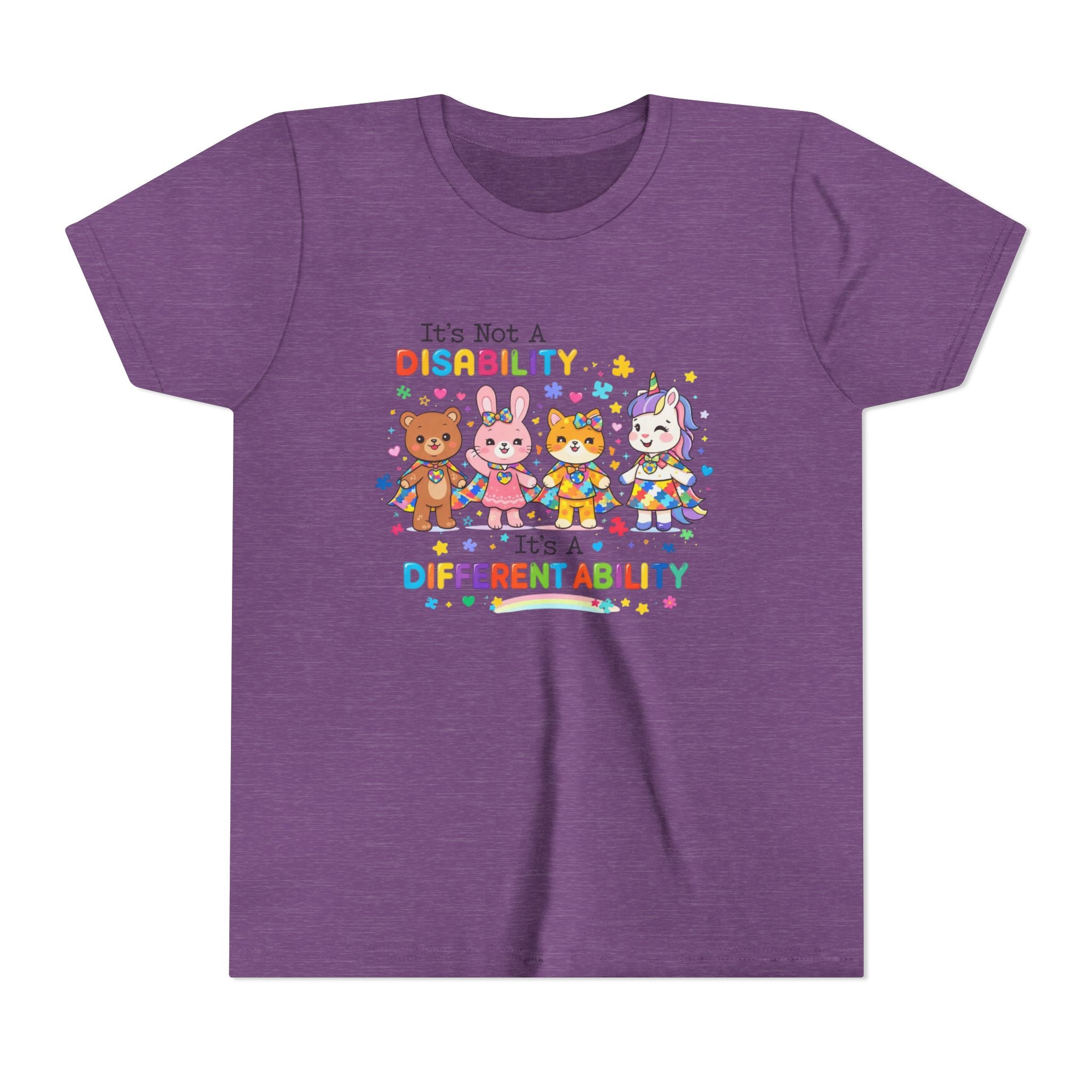 Youth Tee - "It's Not a Disability, It's a Different Ability" Rainbow Animals Autism Awareness Shirt