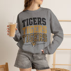 Tigers Repeat Crewneck Sweatshirt — Leopard Accent School Spirit Tee