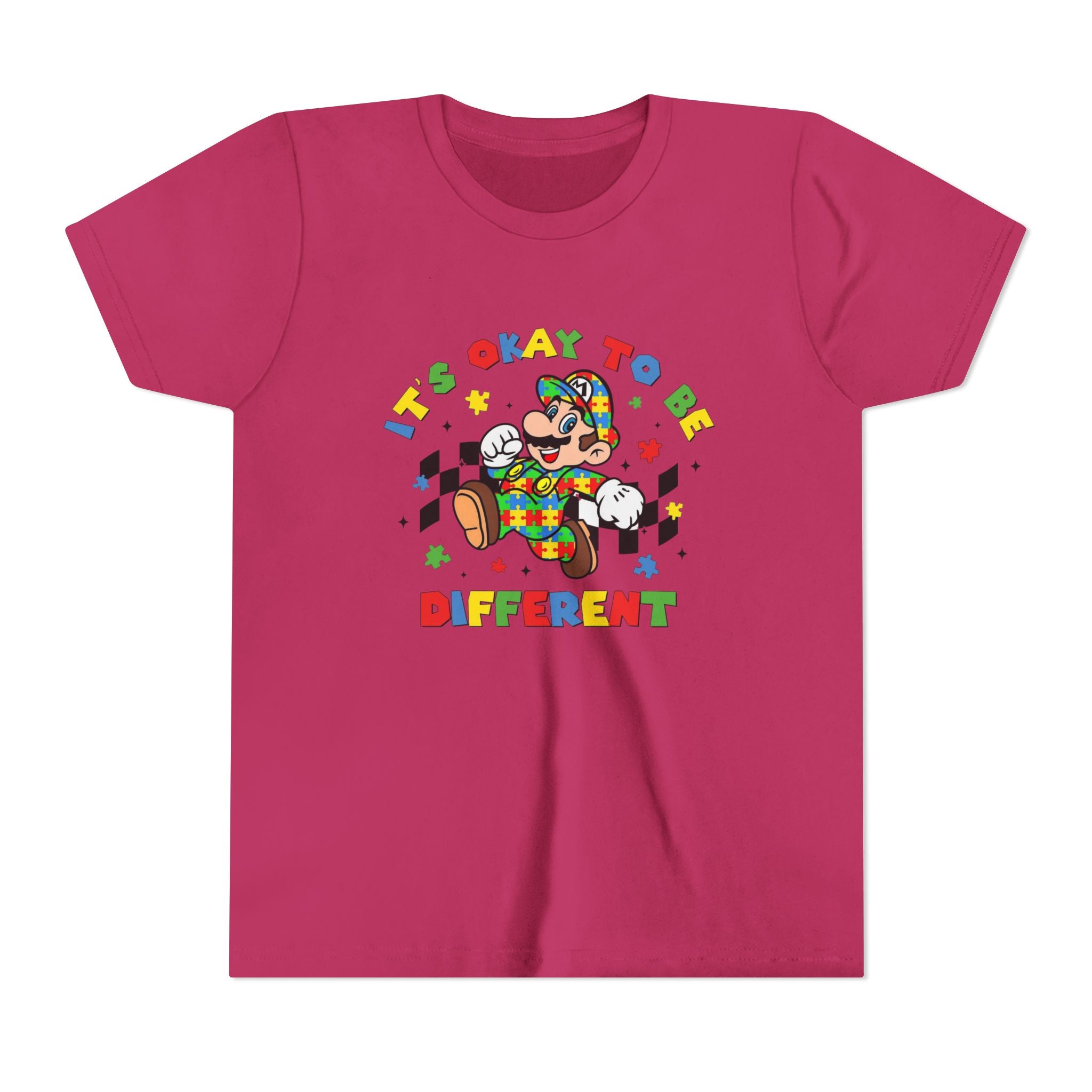 Youth Tee - "It's Okay To Be Different" Rainbow Skate Character Kids T-Shirt
