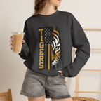 Tigers Crewneck Sweatshirt – Tiger Face with American Flag Stripe Graphic