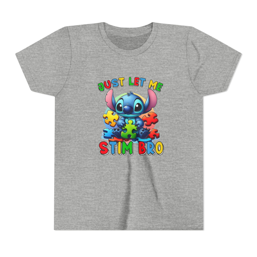 Youth Tee - 'Just Let Me Stim Bro' Cute Stitch Autism Puzzle Pieces