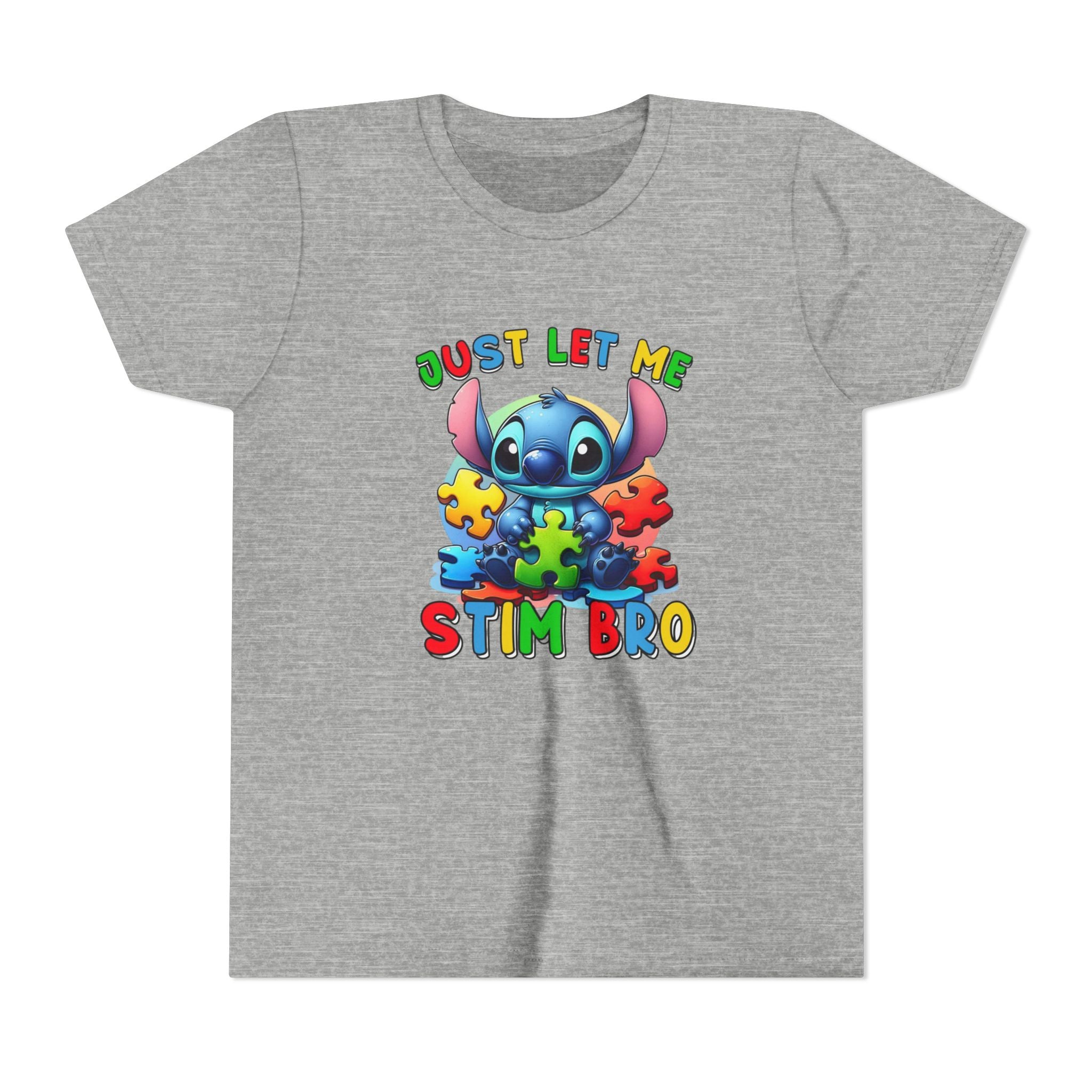 Youth Tee - 'Just Let Me Stim Bro' Cute Stitch Autism Puzzle Pieces