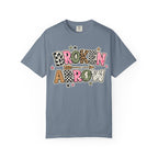 Broken Arrow Graphic T‑Shirt — Retro Patchwork Lettering Tee