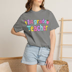 1st Grade Teacher T-Shirt — "Big Hearts Shape Little Minds" Colorful School Teacher Tee