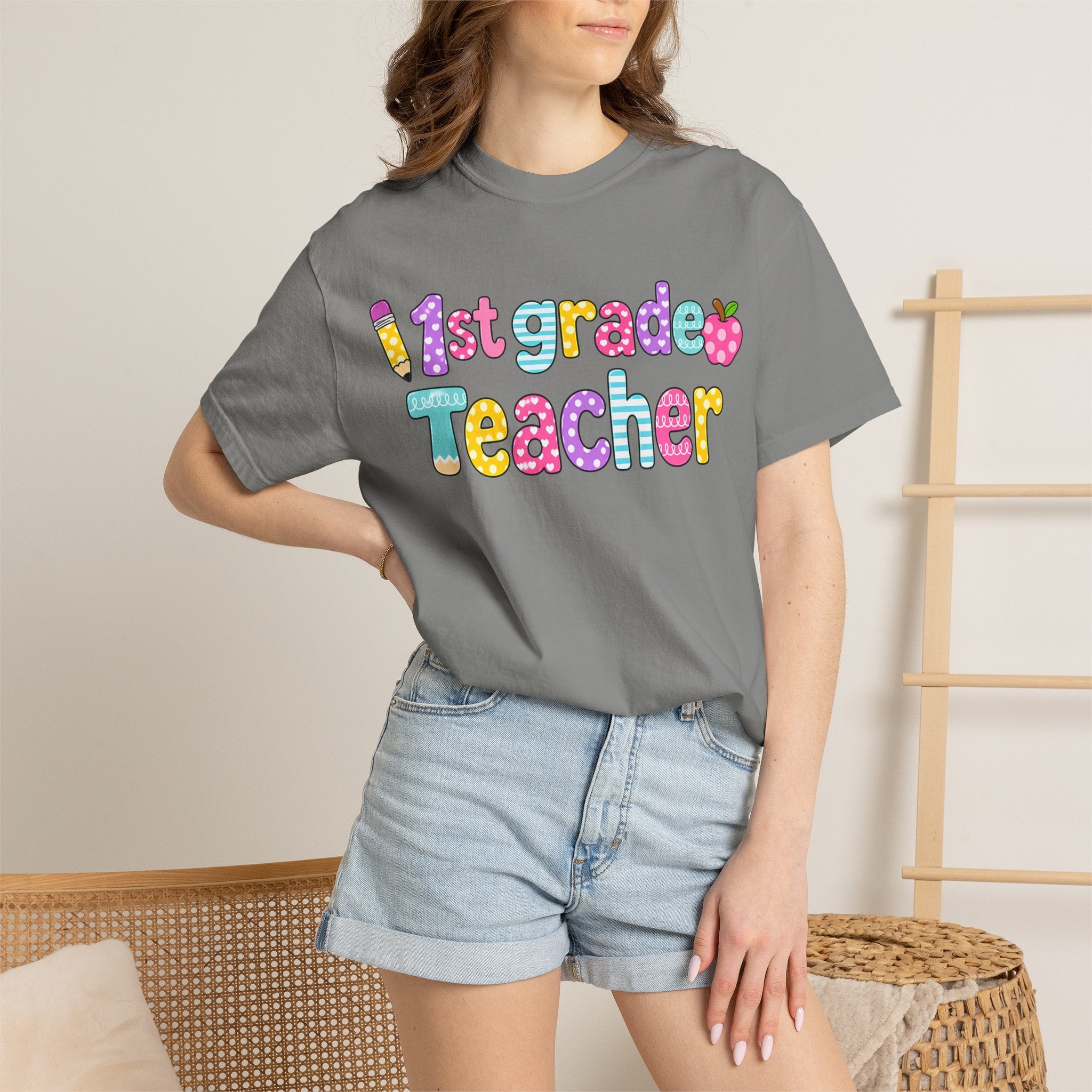 1st Grade Teacher T-Shirt — "Big Hearts Shape Little Minds" Colorful School Teacher Tee
