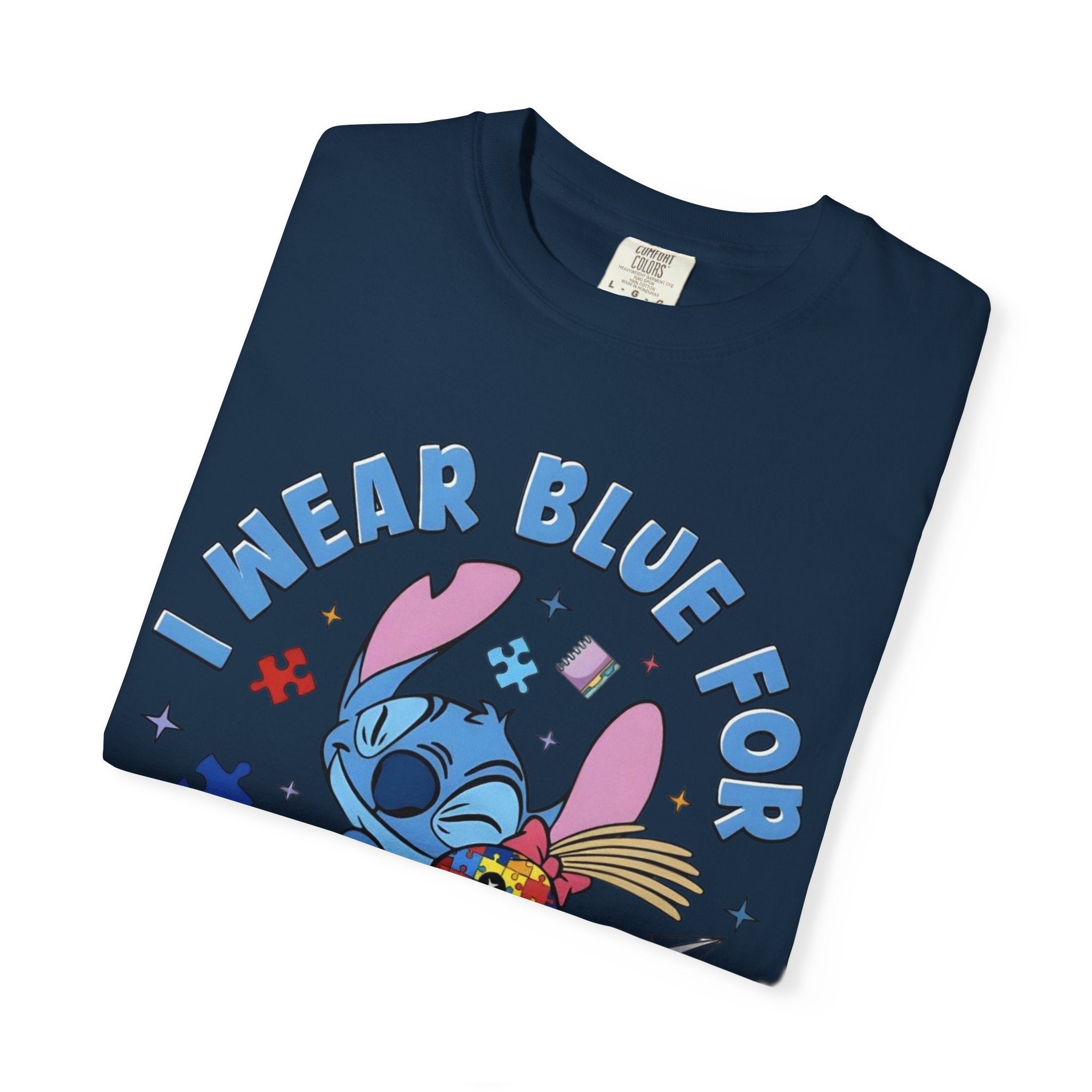 Autism Awareness T-Shirt — “I Wear Blue For” Cute Stitch Design