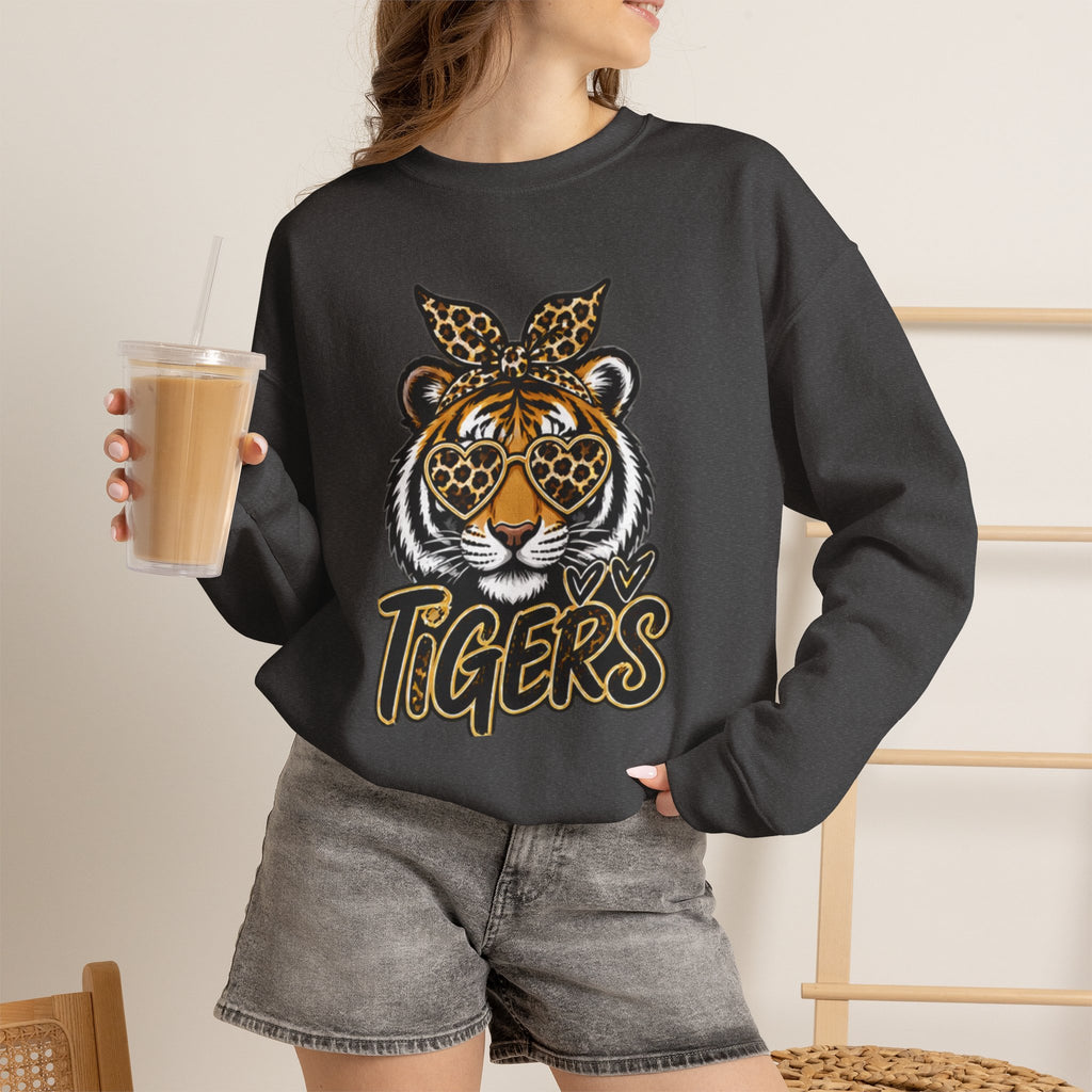 Tiger Mascot Crewneck Sweatshirt — Leopard Bandana Tiger Graphic