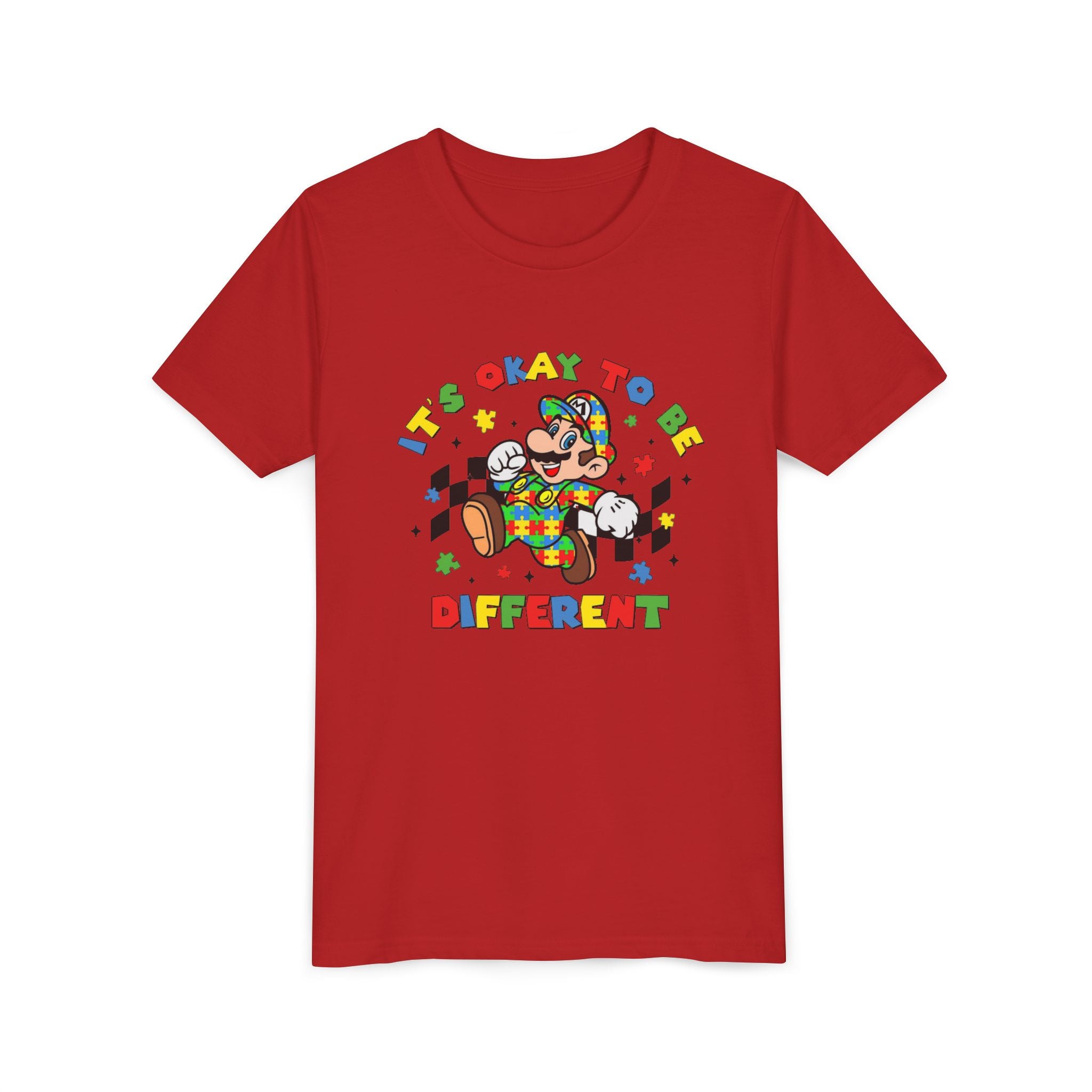 Youth Tee - "It's Okay To Be Different" Rainbow Skate Character Kids T-Shirt