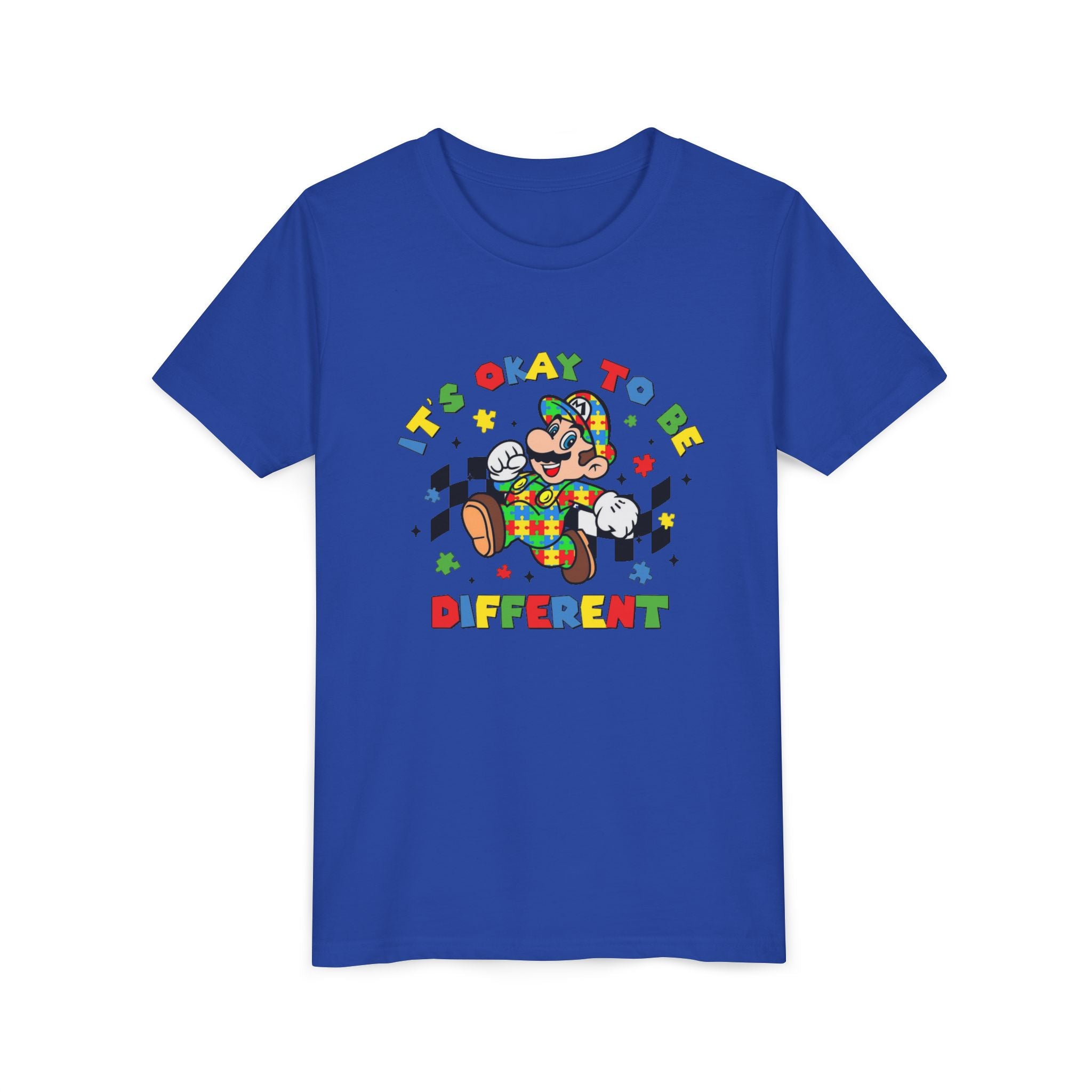 Youth Tee - "It's Okay To Be Different" Rainbow Skate Character Kids T-Shirt