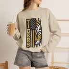 Tigers Crewneck Sweatshirt – Tiger Face with American Flag Stripe Graphic