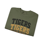 Tigers Repeat Crewneck Sweatshirt — Leopard Accent School Spirit Tee