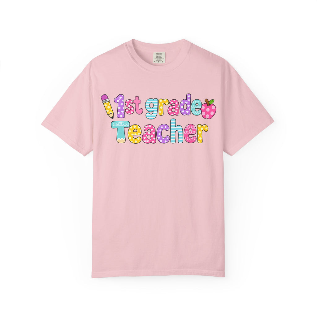 1st Grade Teacher T-Shirt — "Big Hearts Shape Little Minds" Colorful School Teacher Tee