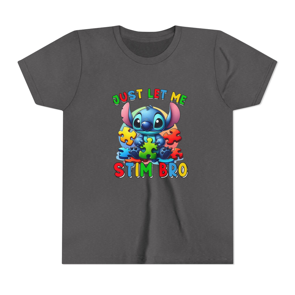Youth Tee - 'Just Let Me Stim Bro' Cute Stitch Autism Puzzle Pieces