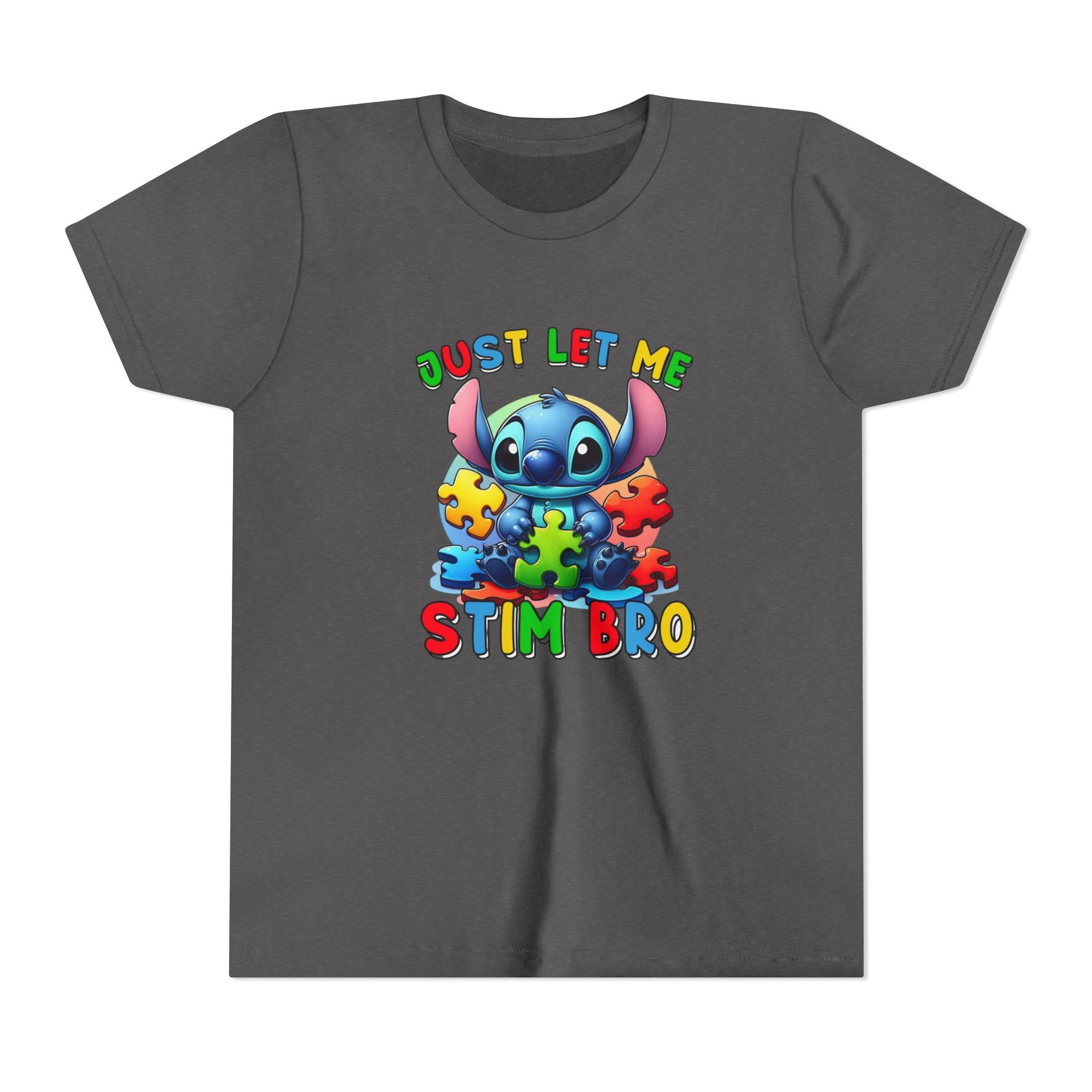 Youth Tee - 'Just Let Me Stim Bro' Cute Stitch Autism Puzzle Pieces