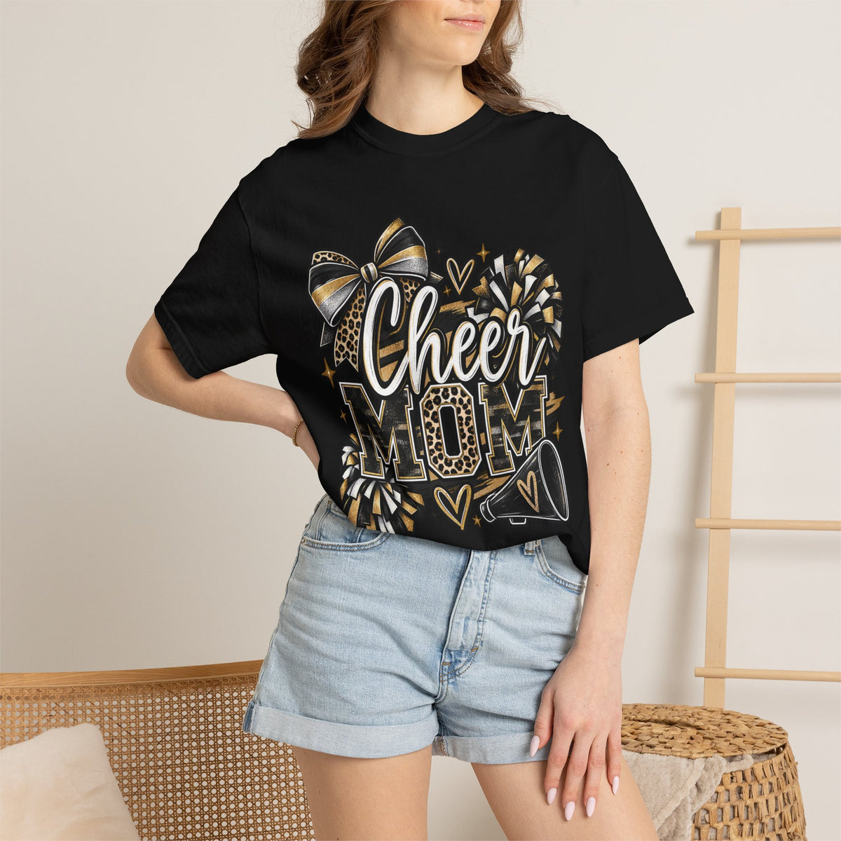 Cheer Mom T-Shirt — Pom-Pom & Megaphone Design for Cheerleading Parents