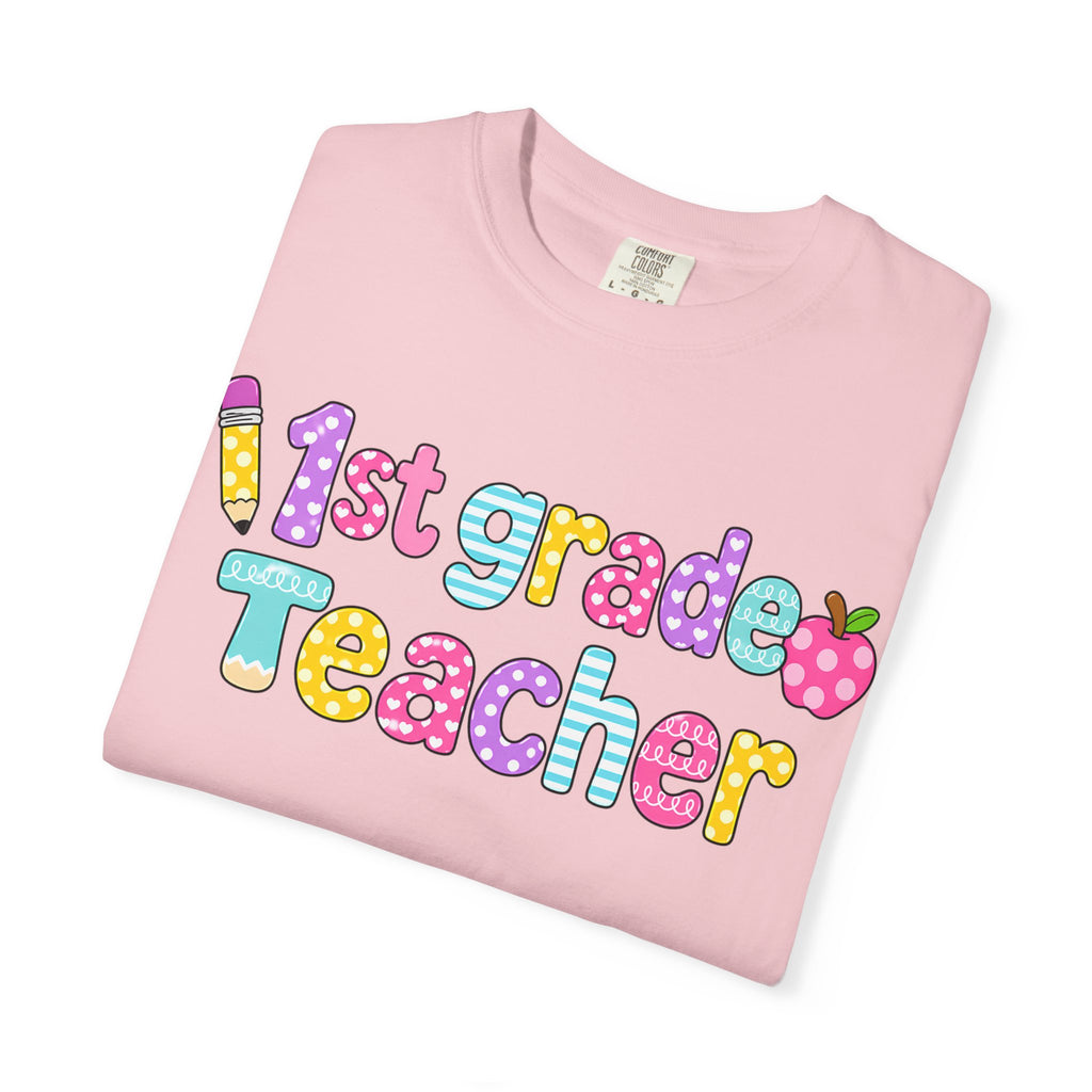1st Grade Teacher T-Shirt — "Big Hearts Shape Little Minds" Colorful School Teacher Tee
