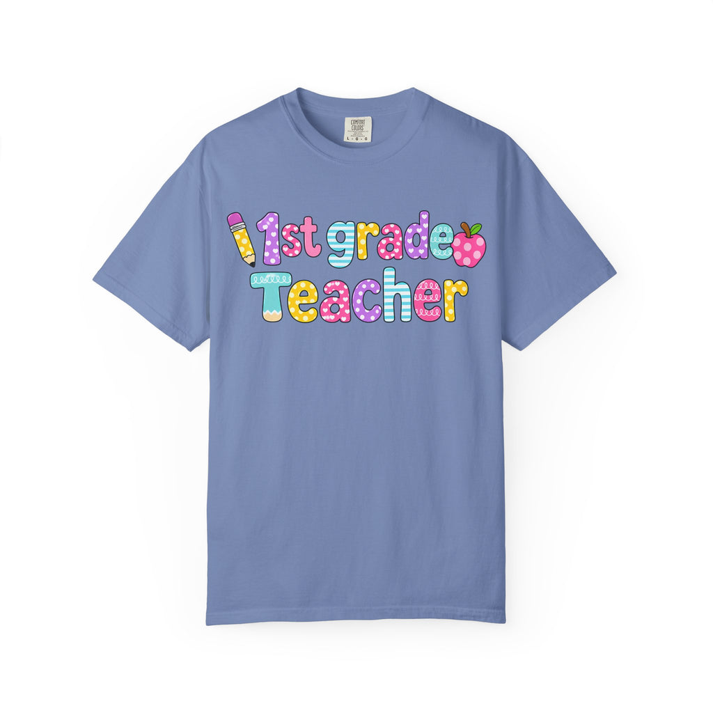 1st Grade Teacher T-Shirt — "Big Hearts Shape Little Minds" Colorful School Teacher Tee
