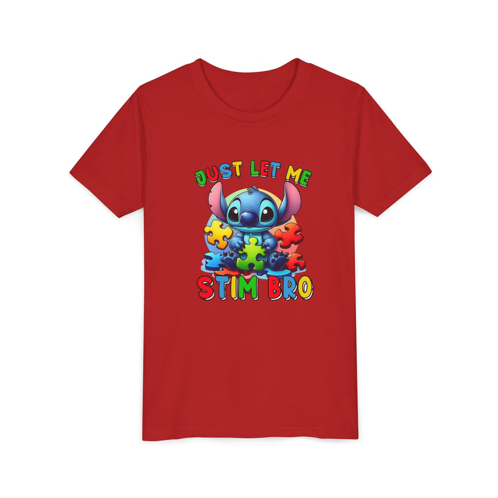 Youth Tee - 'Just Let Me Stim Bro' Cute Stitch Autism Puzzle Pieces