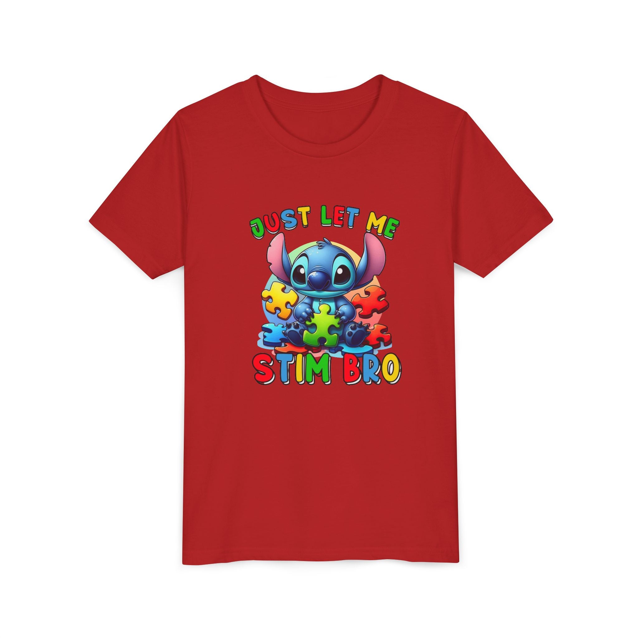 Youth Tee - 'Just Let Me Stim Bro' Cute Stitch Autism Puzzle Pieces