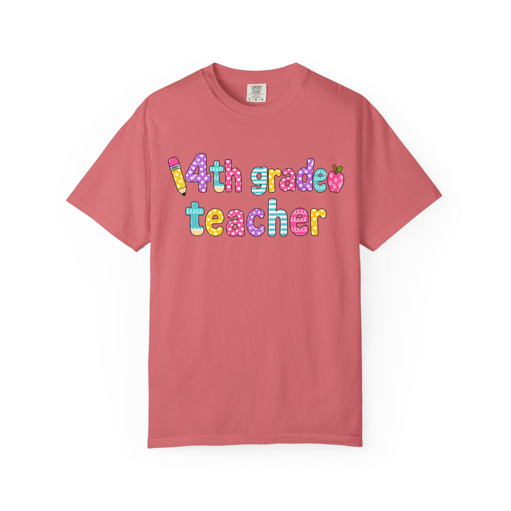 4nd grade Teacher T-Shirt — "Big Hearts Shape Little Minds" Colorful School Teacher Tee